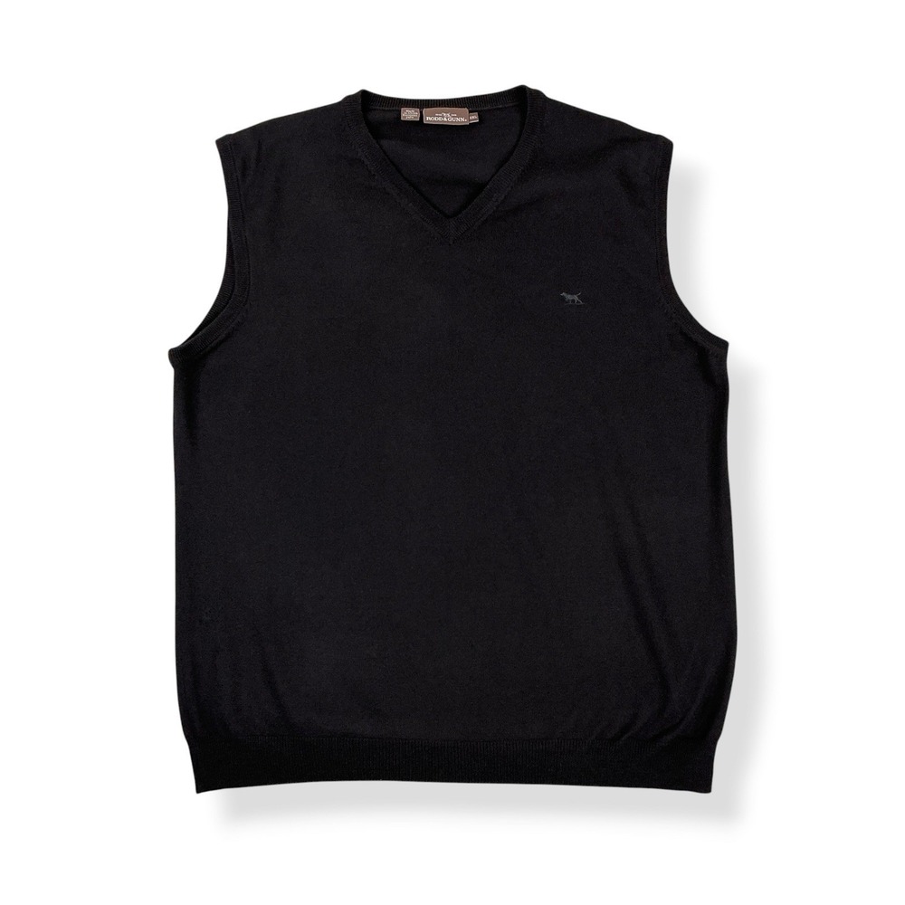 RODD & GUNN Sweater Vest Men 2XL Black V-Neck Merino Wool European Yarn